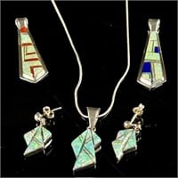 Lot of Opal Navajo Signed Sterling Necklaces Pete