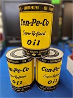 Lot of 3 Vintage Quart Cen-Pe-Co Oil Cans