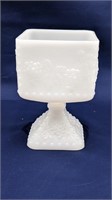 VINTAGE MILK GLASS SQUARE STEMMED BOWL