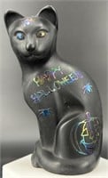 Fenton Black Sand Carved Stylized Halloween Cat