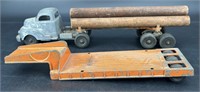 Antique Hubley Log Truck & Lowboy Flatbed Trailer