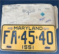 Antique Maryland 1955 License Plate W Original