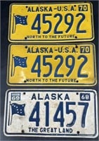 3 Antique Alaska License Plates Set Of 1970 & 1