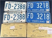 2 Sets Of MD Fire Dept License Plates 1968 & 1971