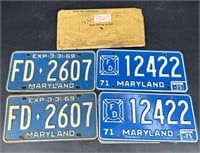 2 Sets Of Antique Md Fire Dept License Plates