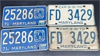 2 Sets Of Antique Md Fire Dept License Plates 70