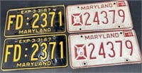 2 Sets Of Antique Md Fire Dept License Plates
