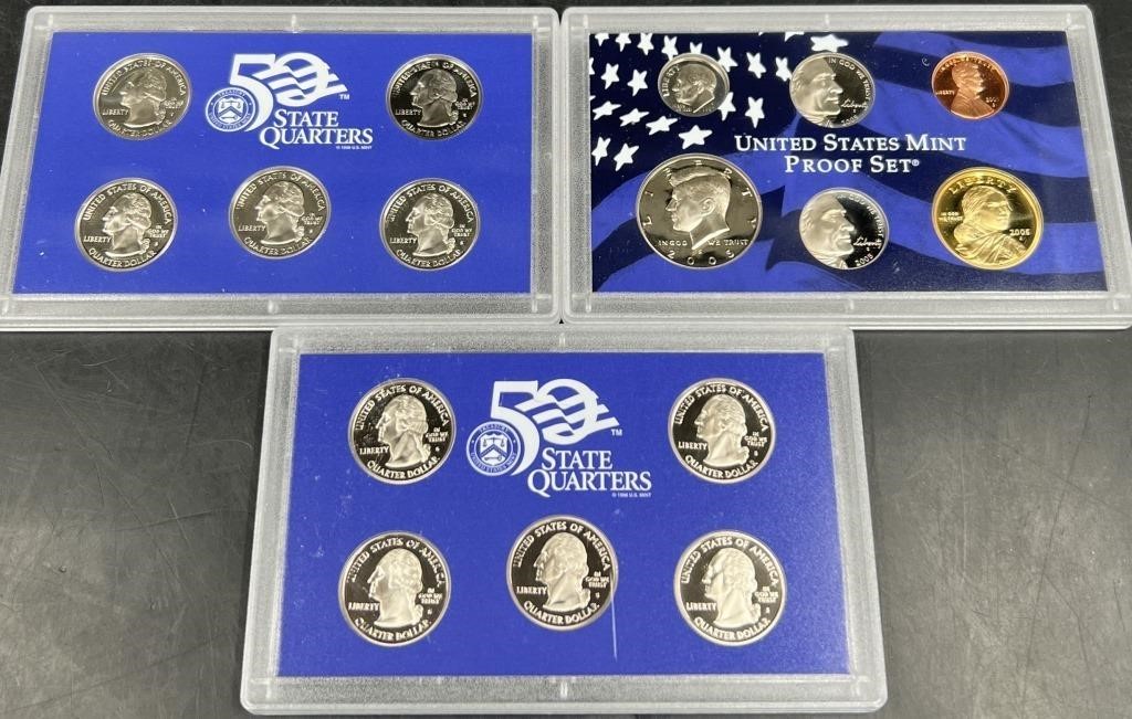 2005 & 2007 US Silver Proof w Dollars & Quarters