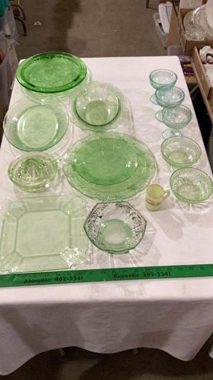 Vintage green glass dish ware.