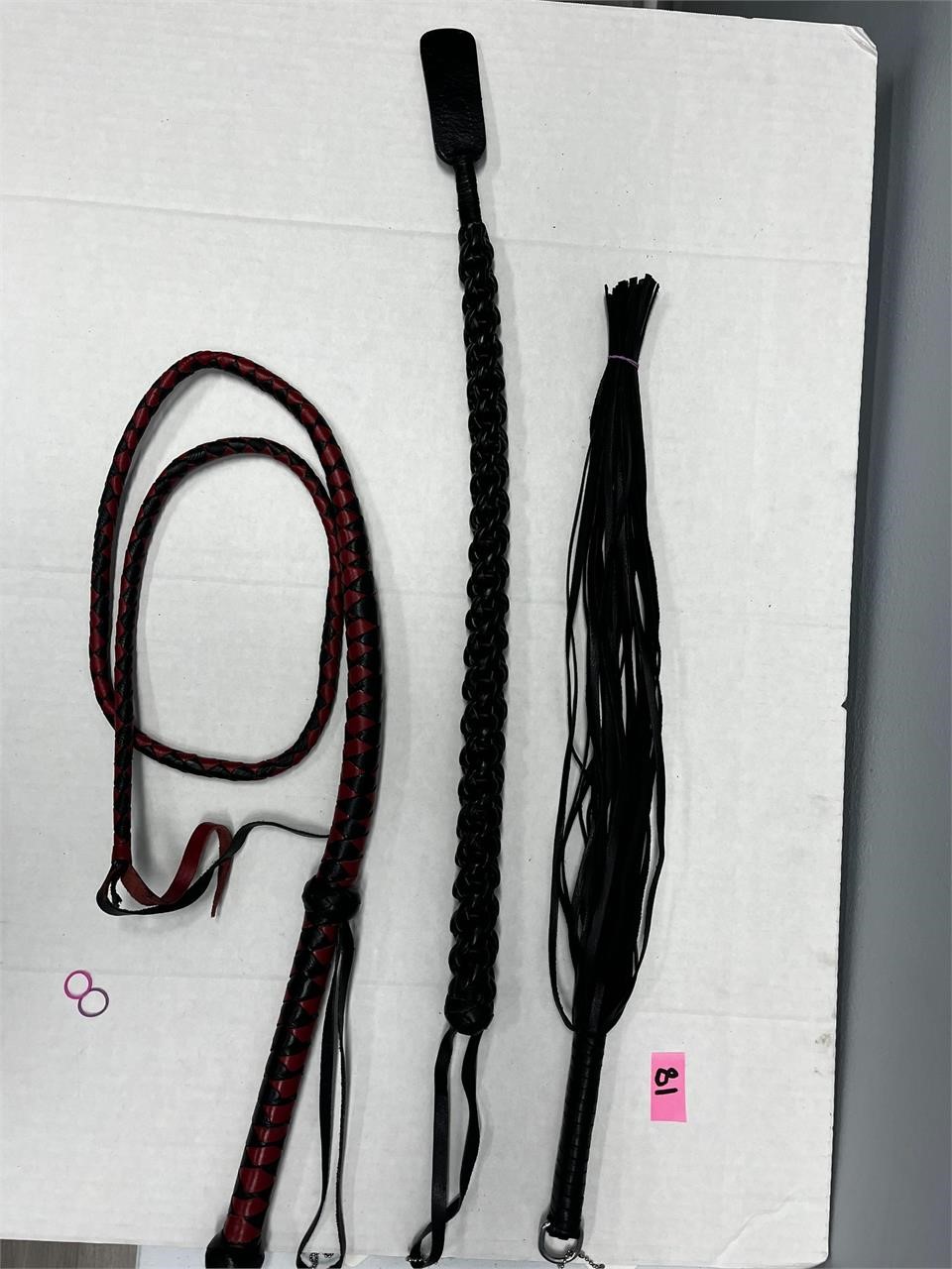 3 Genuine Leather Whips- Flogger, Adult Toy, New $