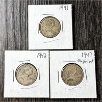 3 CANADIAN SILVER QUARTERS