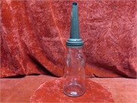 Vintage glass oil bottle w/spout. Moore & Kling.