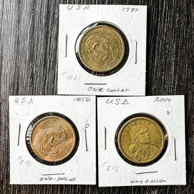 (3) USA ONE DOLLAR COINS