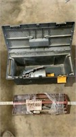Various butcher knives, plastic tool box, paint