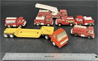 Vtg Tootsie Toy Firetrucks & Tonka Low Boy Hauler