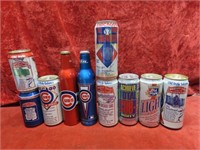 Assorted Empty Chicago Cubs Beer cans, bottles.