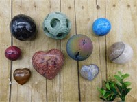 MIXED SPHERE AND HEART LOT ROCK STONE LAPIDARY SPE