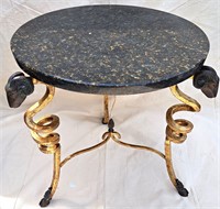 BEAUTIFUL IRON RAMS HEAD END TABLE MARBLE TOP 23"W