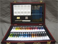 Paint & Paint Brush Set In Wooden Case