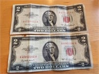Two Two-Dollar Bills, Red Seal