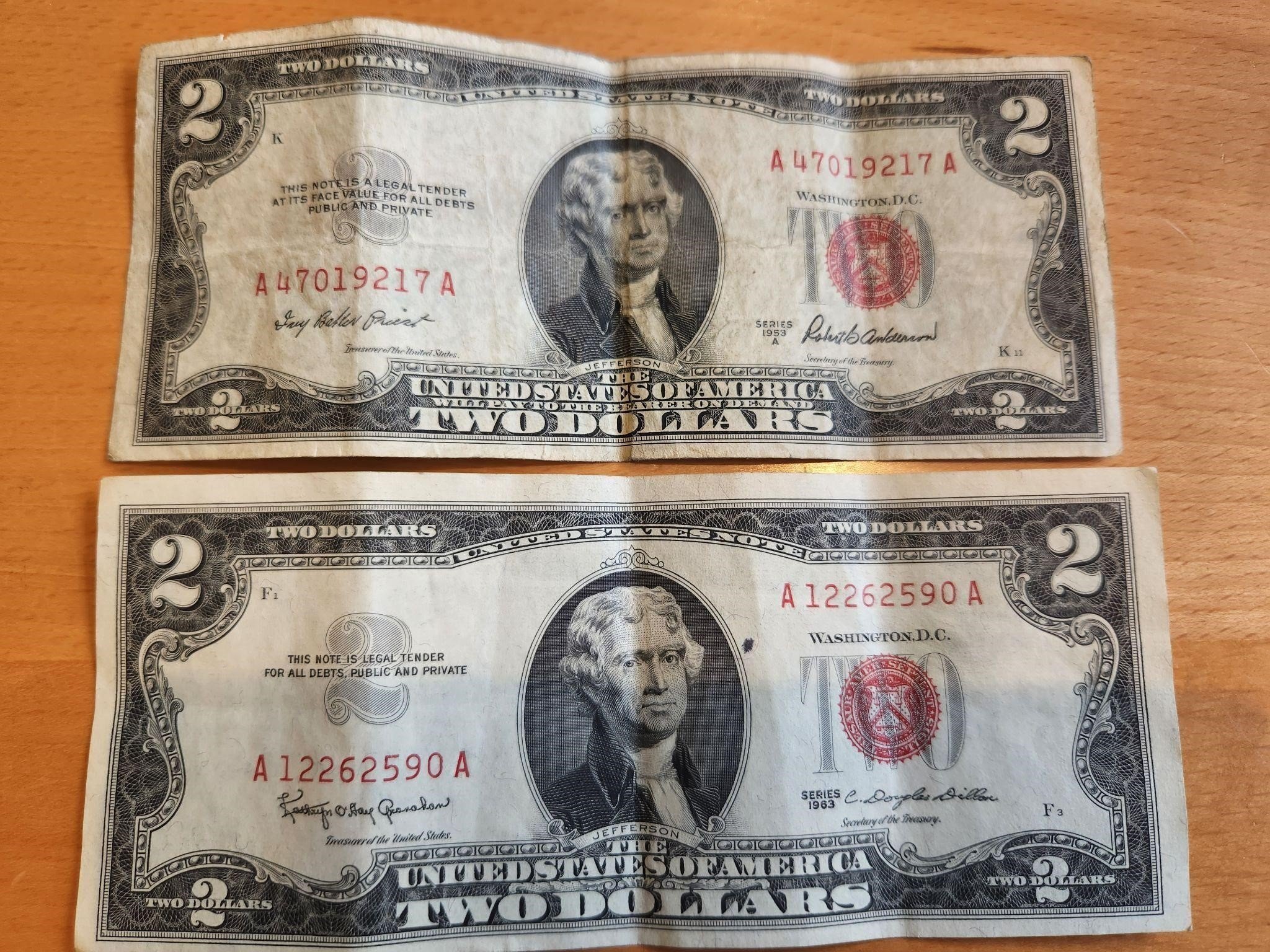 Two Two-Dollar Bills, Red seal
