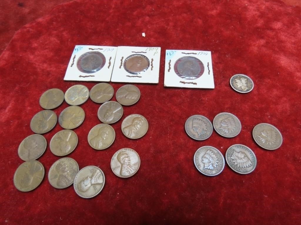 (24)Assorted Wheat, Indian head cents. US coins.