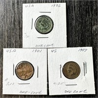 (3) USA INDIAN HEAD PENNIES