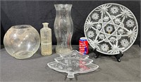 Vintage Clear Glass Dish & Vase-Lot