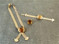 vtg large amber stone mesh necklace,bracelet &
