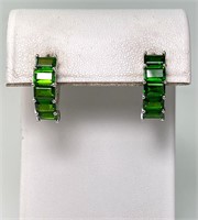 Sterling "Green Tourmaline" Hoop Earrings 6 Grams