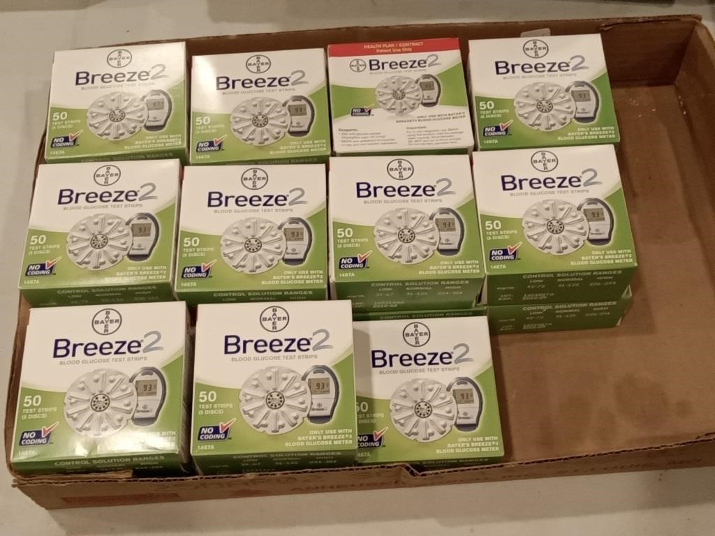 21 boxes of Bayer Breeze 2 test strips (2010 dates