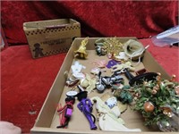 Wood box, Christmas ornaments.