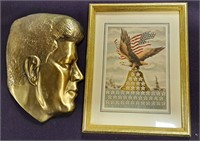 BRASS JFK WALL PLAQUE & USA UNION STAR PICTURE
