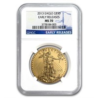 2013 1oz American Gold Eagle Ms70 Early Releases