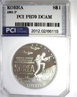 1991-P S$1 Korea PR70 DCAM LISTS $160