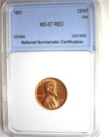 1951 Cent MS67 RD LISTS FOR $1100