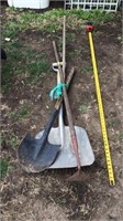 Shovels, garden hoe, rake