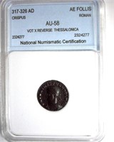 317-326 AD Crispus NNC AU58 AE Follis