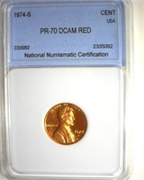 1974-S Cent PR70 DCAM RD LISTS $10000