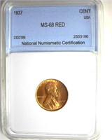 1937 Cent MS68 RD LISTS $16500