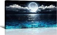 Wall Art Moon Sea Ocean Landscape Picture Canvas W