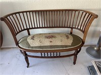 Antique Settee with Needlepoint Seat