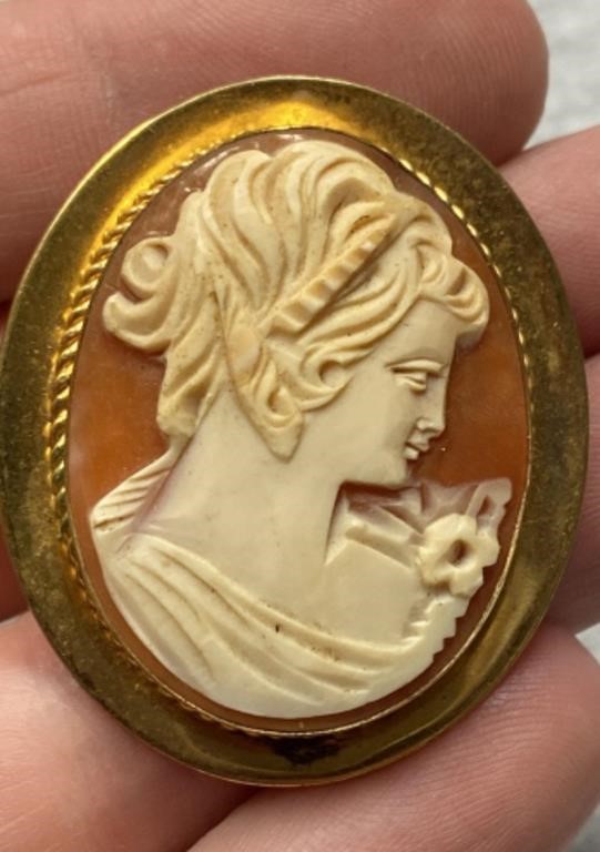 Vintage Gold Filled Cameo Pin