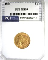 1910 Gold $5 MS65 LISTS $15000