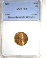 1941 Cent MS68 RD LISTS $20000
