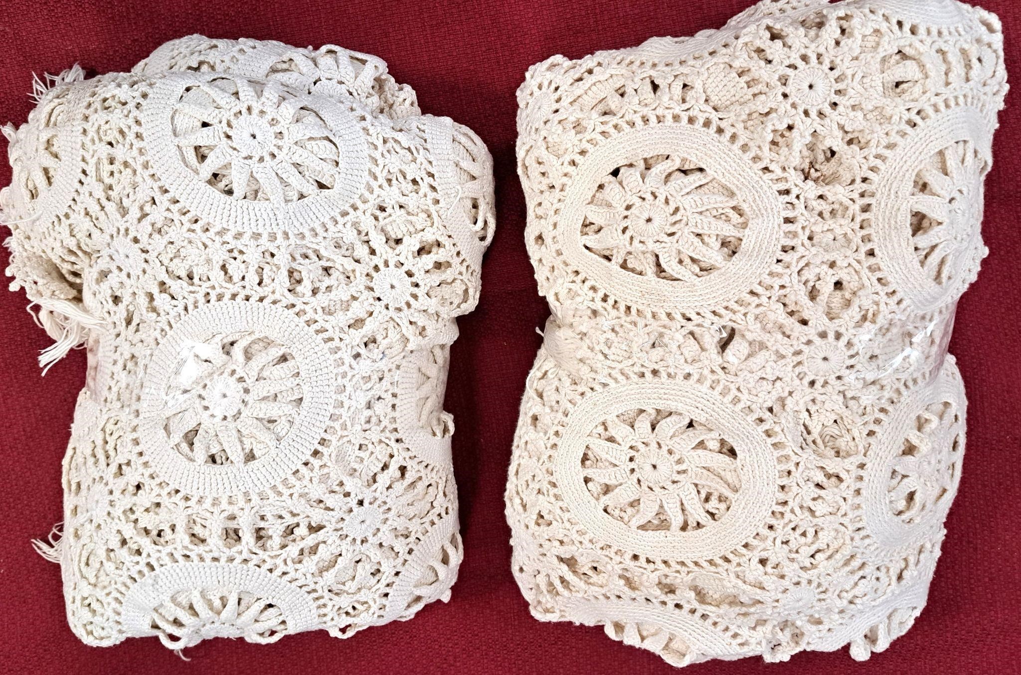 PAIR OF HAND CROCHET BED THROW COVERS TABLECLOTH