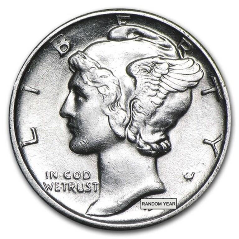 90% Silver Mercury Dime 50-coin Roll Au