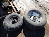 2 Wheelbarrow tires on rims; 1 @ 16x6.50-8, 1 @ 4.