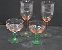 4pc Uranium Watermelon Glass Stemware