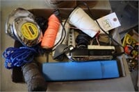 Flat of misc, Tape measures, trimmer, yarn,